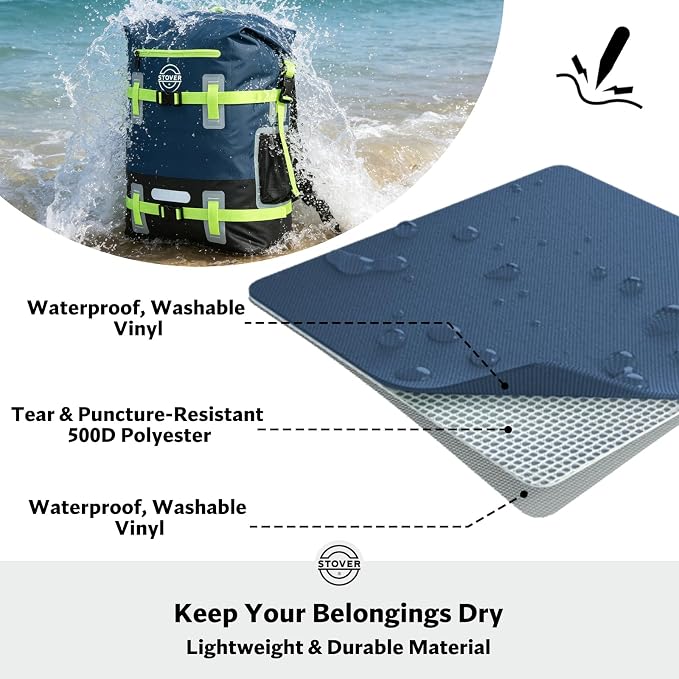 STOVER 30/40/55L Waterproof Dry Backpack & Phone Case - 2XL Floating Dry Bag for Kayaking, Travel, Hiking, Fishing, Camping, Motorcycles & Beach, Heavy-Duty Roll Top Men/Women (Navy Blue/Black/Green) - Image 3