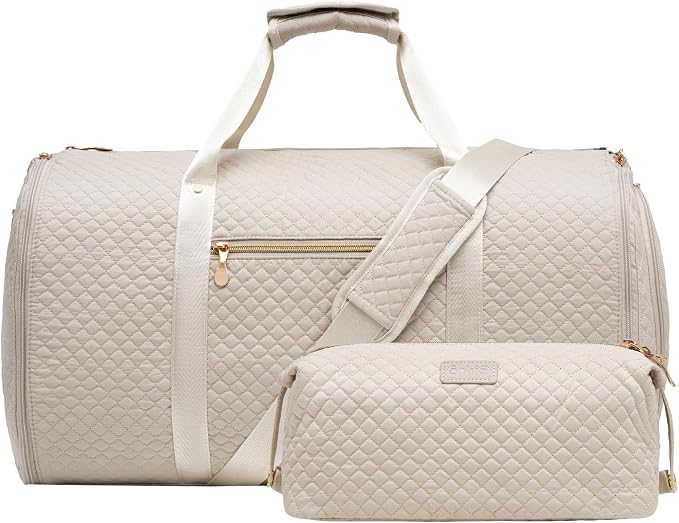 Coolife Garment Bag Carry On Convertible Travel Duffel Bag with Shoe Pouch Weekender Bag for Women Men 2 in 1 Hanging Suit Bag with Shoulder Strap Business Travel Bag (White, Standard) by COOLIFE