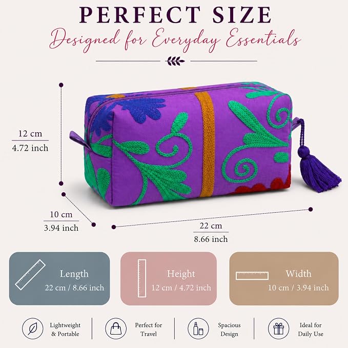 Huar Travel Makeup Bag- Large Capacity Cosmetic Bags for Women - Water Resistance Lining Portable Pouch & Open Toiletry Bag - Perfect Girls Makeup Organizer for Travel Essentials (Purple) - Image 6