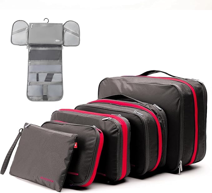 Bee Nesting BeeNesting Waterproof Compression Packing Cubes 5/6/8 sets, Large Travel Packing organizers for Carry on Luggage, 2 Sides Expandable Storage Bags by BeeNesting