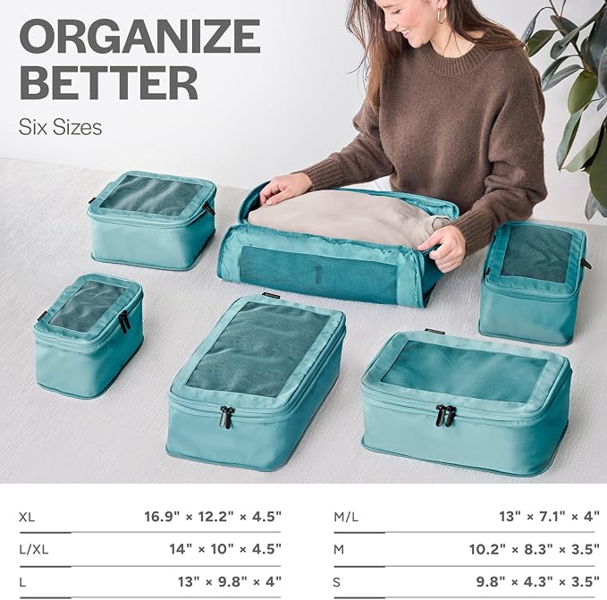 Aerotrunk Compression Packing Cubes for Travel - Luggage Organizer Bags - Double Zipper Packing Cubes for Suitcases (12-Pack, Teal) - Image 3