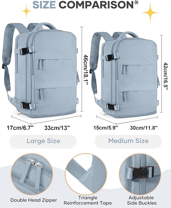 coofay Large Travel Backpack For Women Men Airline Approved Carry On Backpack Flight Approved Waterproof Sports Luggage Backpack Casual Daypack Hiking Backpack Grey Blue - Image 3