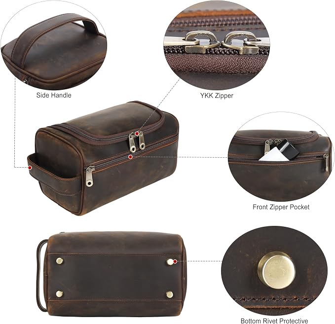 TIDING Mens Leather Hanging Toiletry Bag Travel Shaving Kit Portable Makeup Cosmetic Organizer Wash Case - Image 4