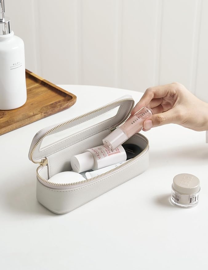 Popvibe Slim Makeup Brush Bag Travel Clear Toiletry Bag for Women Cute Make Up Bag for Traveling Cosmetic Bag Organizer Waterproof Tansparent Beauty Makeup Case Blue Gray - Image 2