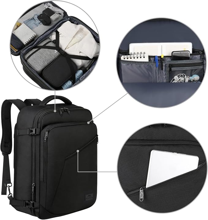 MATEIN 45L Travel Backpack, Expandable Large Carryon Backpack for Men Women | Airline Aprroved, Fits Overhead Bin, Lightweight Weekender Backpack, Water Resistant, Anti Theft, Gifts for Traveler, Black - Image 8