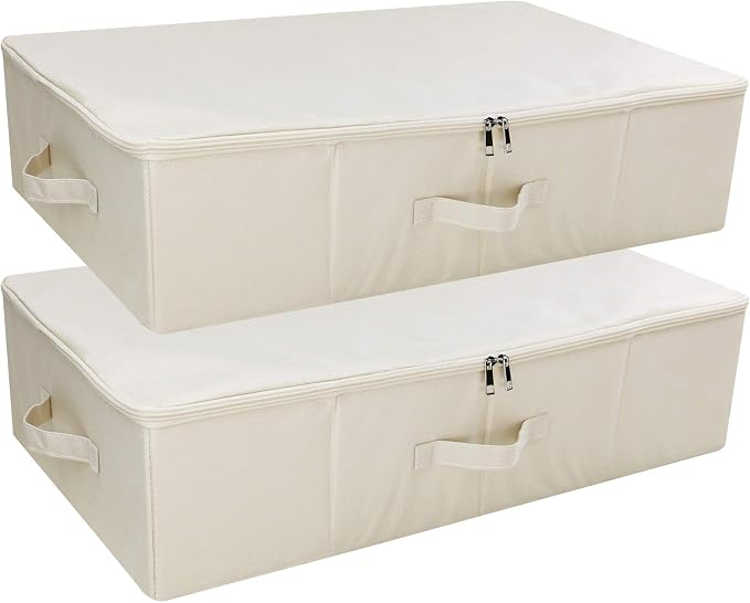 iwill CREATE PRO Pack of 2, Collapsible Rigid Storage Baskets for Underbed Organizer, Good for Clothing, Shoes, Bedding in Wardrobe, College Dormitory, Apartment Shelves Use, Beige by iwillCREATEPRO
