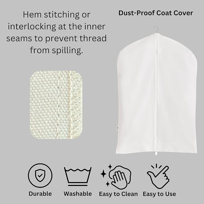 Premium 100% Cotton Garment Bags – 40" Off-White Canvas Suit Cover with YKK Zipper – Moth Protector, Breathable, Machine Washable, Cover for Coats, Dresses, Jackets & Travel - Image 4