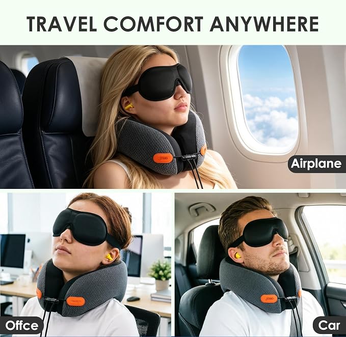 Ergonomic Travel Pillow,100% Memory Foam Travel Neck Pillow For Airplanes | 360 Neck & Chin Support Airplane Pillow For Long Flights,Airplane Travel Essentials With 3d Eye Mask, Earplugs,Carry Case - Image 7