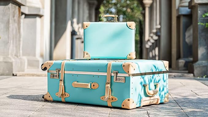 urecity 20" Mint Green Vintage Luggage Set 2 Piece, Aluminum Frame Retro Carry On Suitcase with Cosmetic Case, Vegan Leather Spinner Trunk for Women (Clear Cover Included) - Image 4