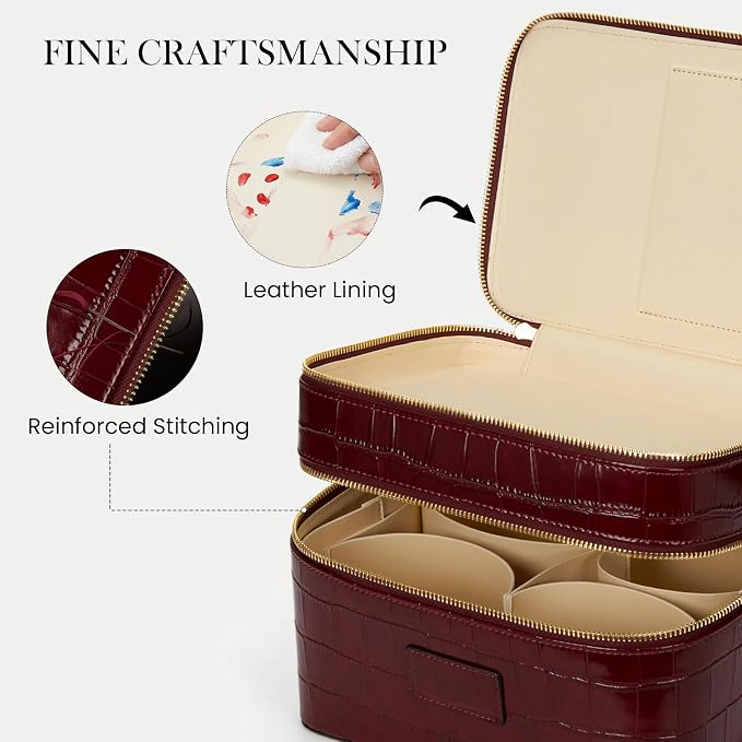 HiTotes Large Makeup Bag Crocodile Duo Vanity Case for Women Travel Toiletry Bag Leather Makeup Case Cosmetic Bag - Image 3
