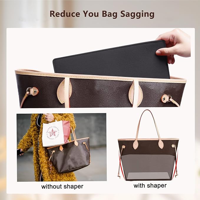 Purse Organizer Insert with Base Shaper,Felt Zipper Tote Handbag Organizer Compatible with Lv Neverfull PM, City 30 and More, 10 Compartments, Black/M - Image 6