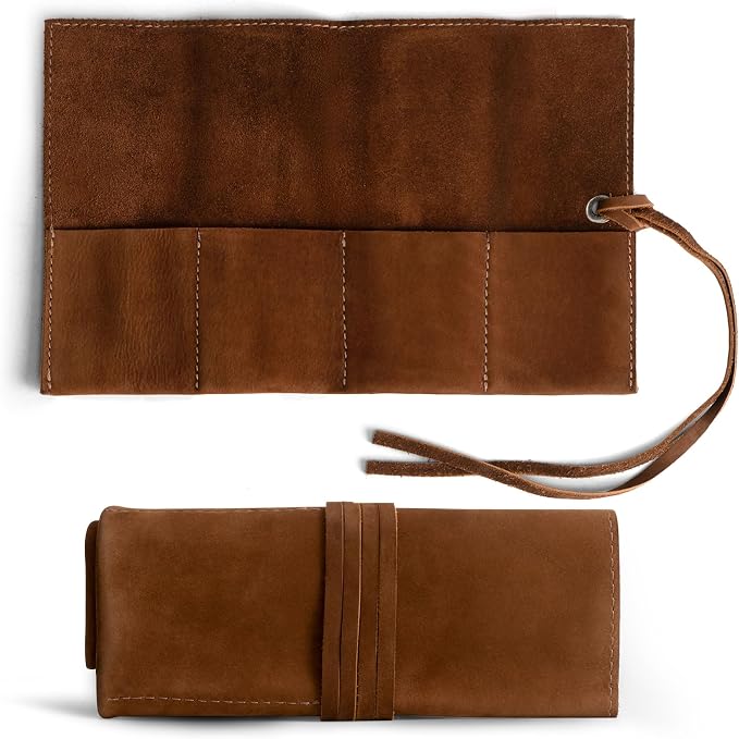 Hide & Drink, Leather Watch Roll Organizer Handmade from Full Grain Leather, Holds Up to 4 Watches, Easy Carry On Watchlover Storage (Swayze Suede) - Image 2
