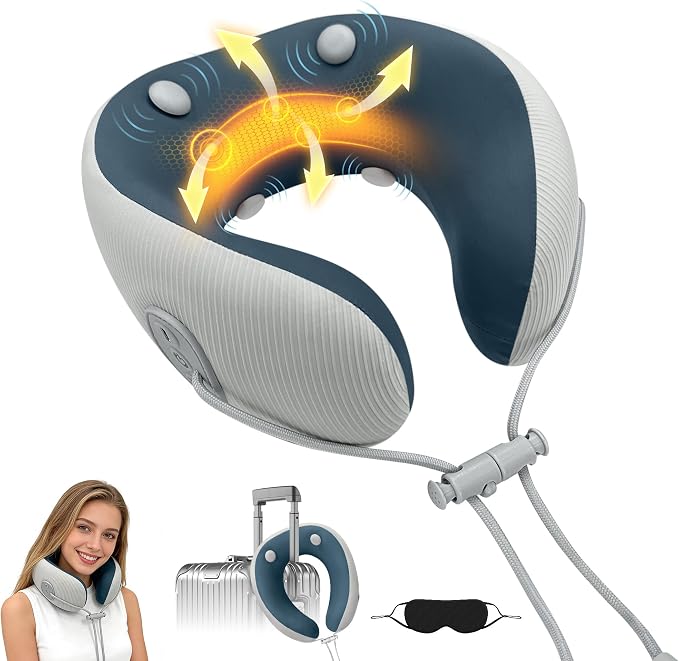 Medicane Neck Travel Pillow with Massage, Neck Pillows with Heat & Gentle Vibration Massage with Ergonomic Foam, Perfect for Airplane, Car, Office, Home, Pain Relief,Sleeping,Traveling,Long Flight by MEDICANE
