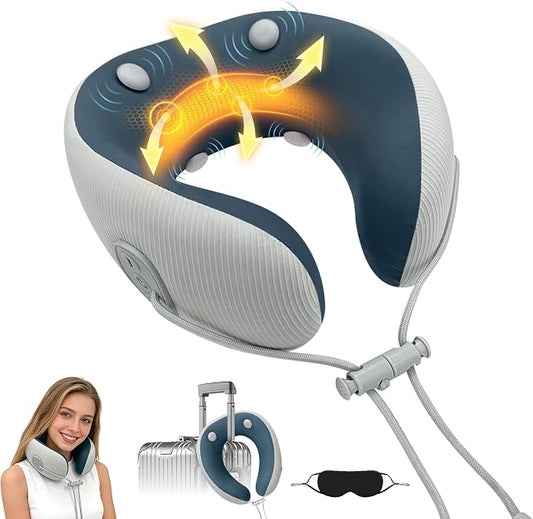 Medicane Neck Travel Pillow with Massage, Neck Pillows with Heat & Gentle Vibration Massage with Ergonomic Foam, Perfect for Airplane, Car, Office, Home, Pain Relief,Sleeping,Traveling,Long Flight by MEDICANE