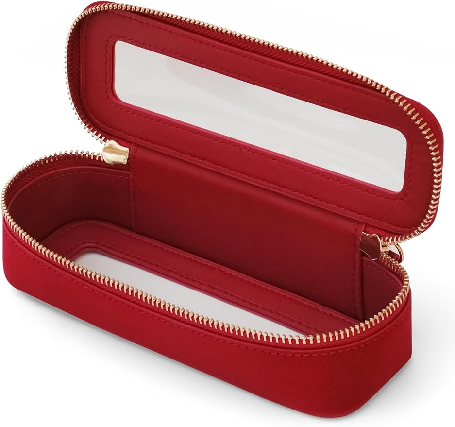 Popvibe Clear Makeup Bag Travel Cosmetic Case Toiletry Bag with Zipper, Portable Make Up Organizer Traveling Car Bag for Essentials, Red, Slim by POPVIBE