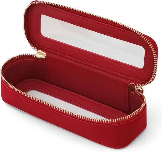 Popvibe Clear Makeup Bag Travel Cosmetic Case Toiletry Bag with Zipper, Portable Make Up Organizer Traveling Car Bag for Essentials, Red, Slim by POPVIBE