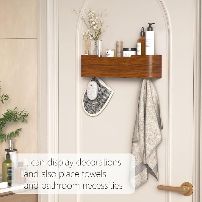Coat Rack Wall Mount with Hidden Hooks Modern Key Holder Wood Entryway Hook with Shelf for Bedroom Kitchen Hallway Bathroom Designed for Hanging Coats Hats Bags Towel Dog Leashe(Walnut,4 Hooks) - Image 6