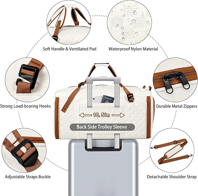 Convertible Garment Bags for Travel - Carry on Garment Duffle Bag with Backpack Straps for Men Women, 4 in 1 Large Travel Duffel Bags with Shoes Compartment Hanging Suit Dress Weekender Bag - Image 4