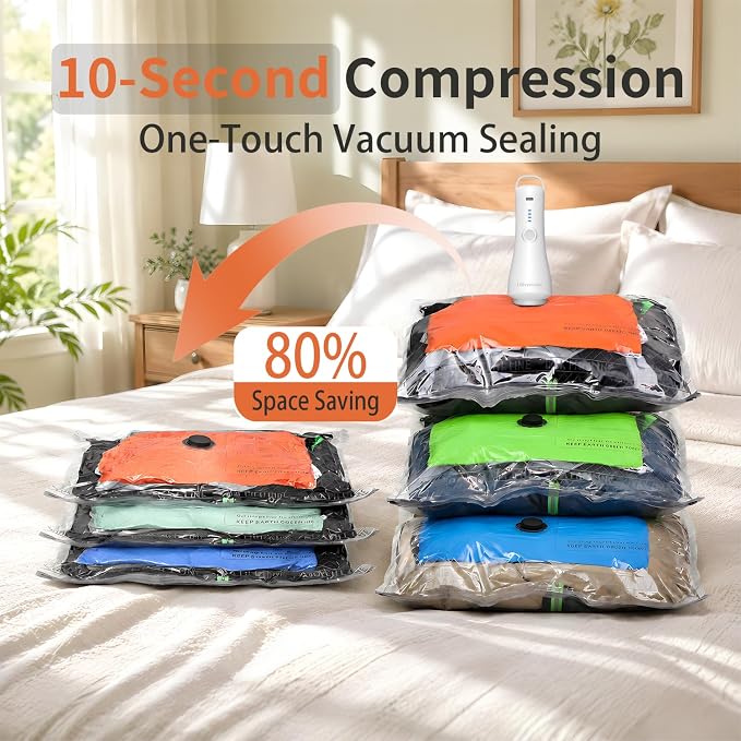 Vacuum Seal Bags for Clothing Travel Space Saver Storage with Pump Electric | Vacuum Storage Bags for Clothes, Luggage, Suitcase, Seasonal Storage Compression Packing Organizer, 9 Combo Travel Size - Image 6