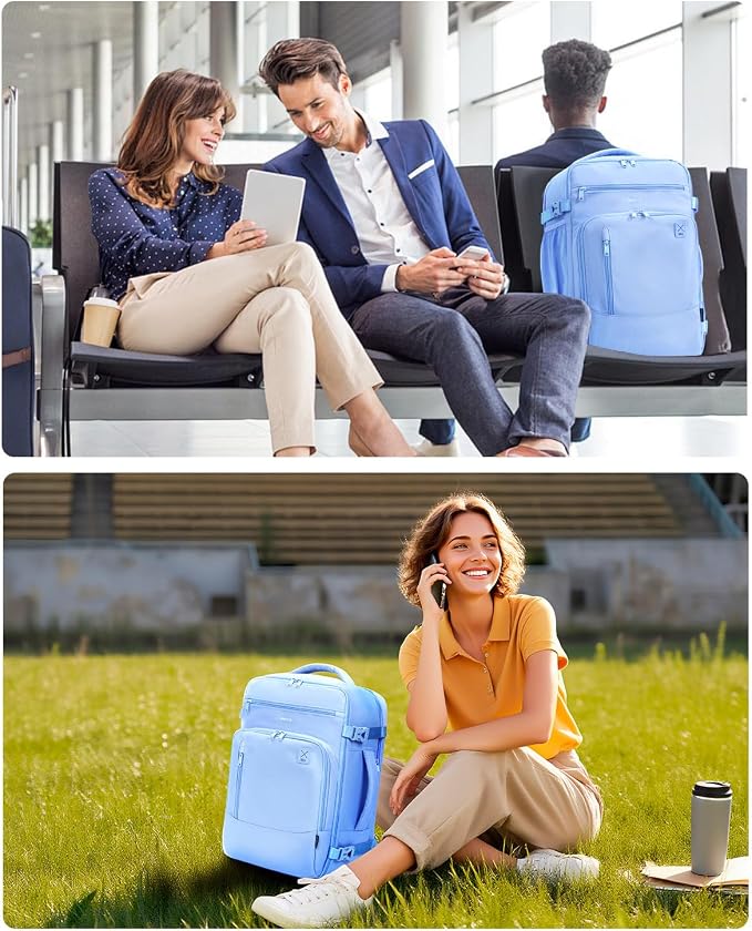 ECOHUB 17" Small Travel Backpack, United Airlines Personal Item Bag 17x10x9 with 16 Pockets, Water Resistant Rucksacks Fit 15.6" Laptop, AirTag Pocket, Lightweight Casual Daypack, 25L, Light Blue - Image 8