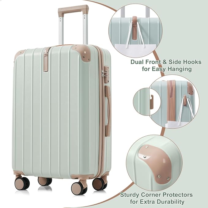 Hardshell Luggage Sets, Lightweight Stripes Suitcases with Spinner Wheels, Green - Image 5