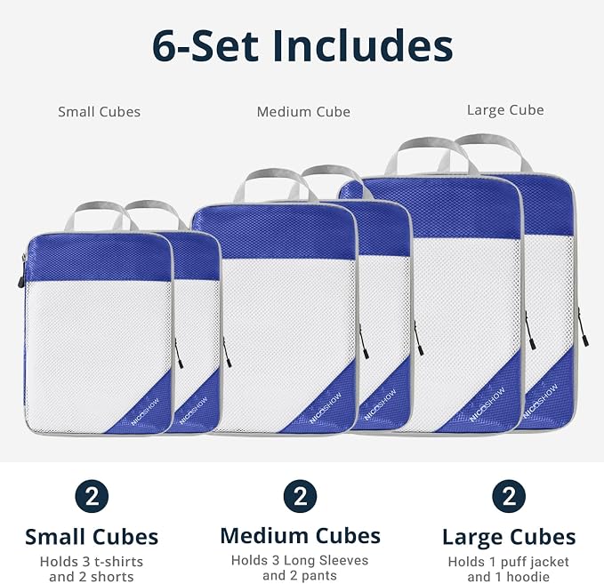 NICOSHOW Compression Packing Cubes 6 Set, Compressible Space-Saving Packing Cubes for Travel - Compression Bags, Luggage Organizer, Travel Essentials for Women, Royal Blue - Image 3