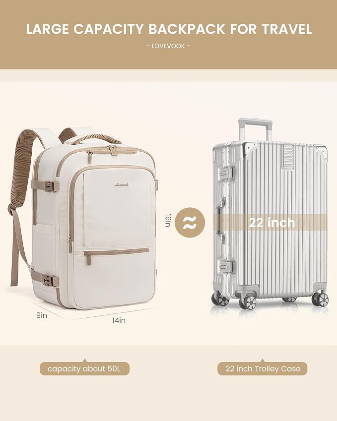 LOVEVOOK Travel Backpack for Women & Men, 50L Large Carry On Backpack Airline Approved, TSA Personal Item Weekender Bag, Water Resistant Laptop Backpacks with 3 Packing Cubes for Travel Essentials - Image 3