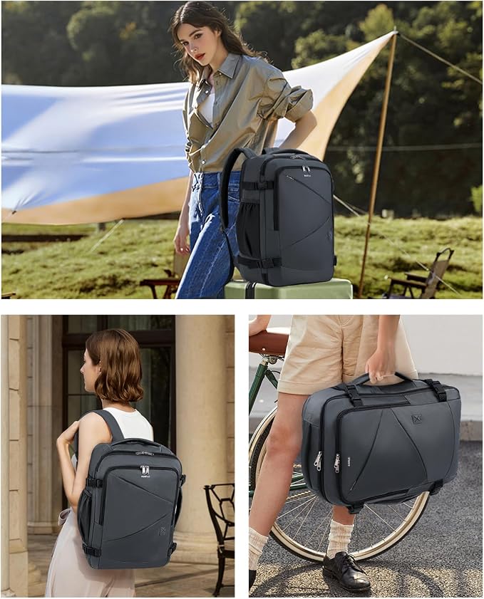 ECOHUB Carry On Travel Backpack, Expandable Airlines Personal Item Bag 18x14x8, Water Resistant 17 inch Laptop Backpack Flight Approved, 12 Pockets 30L Work Backpacks with Wet Pocket Cable Slot, Grey - Image 8