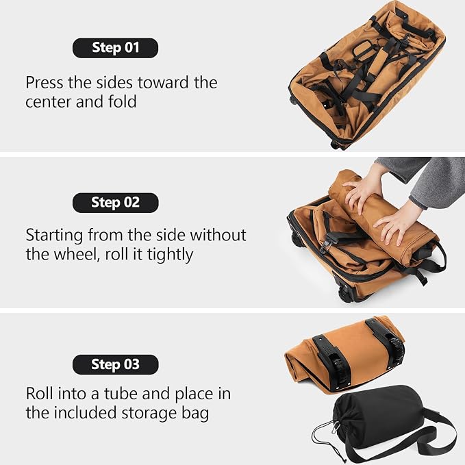 Bagenerous 110L/140L Expandable Soft-Sided Foldable Duffle Bag with 2 Rubber Wheels,Packable 32” Rolling Carry-On with Multi-Pockets & Compartments,Coffee - Image 3