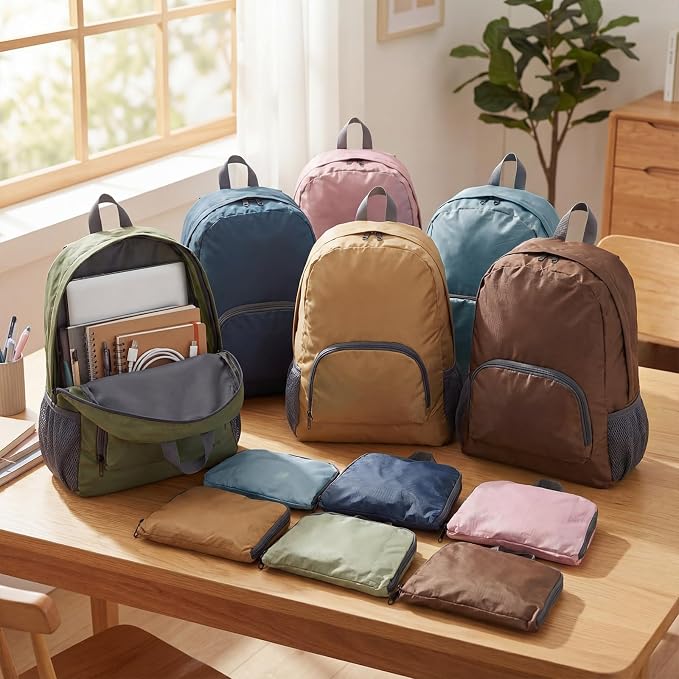 72 Pack Neutral 17 Inch Foldable Backpacks in Bulk Lightweight Classic Basic Book Bags Elementary Backpack for Travel Camp Donations - Image 2