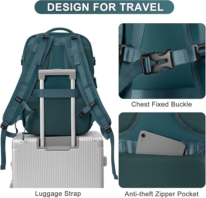 coofay Extra Large Backpack For Traveling On Airplane Carry On Backpack Flight Approved Personal Item Travel Backpack For Women Men Airline Approved Gym Bag With Shoe Compartment Weekender Hiking Bag - Image 9
