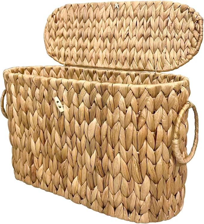 Coeusy Toilet Paper Basket with Lid,Wicker Basket for Bathroom Organizers and Storage,Holds Up to 6 Mega Rolls, Decorative Hand-Woven Rattan Bathroom Decor Accessories,Natural Water Hyacinth by WEAVECOMFORTINTOEVERYCORNER