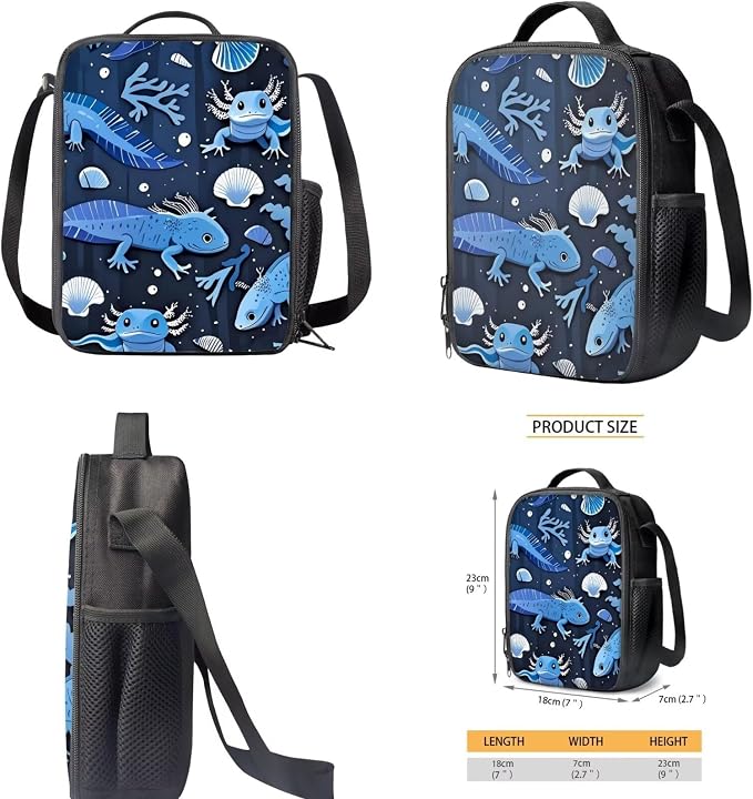 Blue Axolotl Backpack with Lunch Box Kids Girls 6-8/8-10 Novelty Seaweed Elementary School Bookbag and Lunch Bag Pencil Case Water Bottle Holder 4 in 1 Primary Back Pack Preschool Book Bags - Image 5