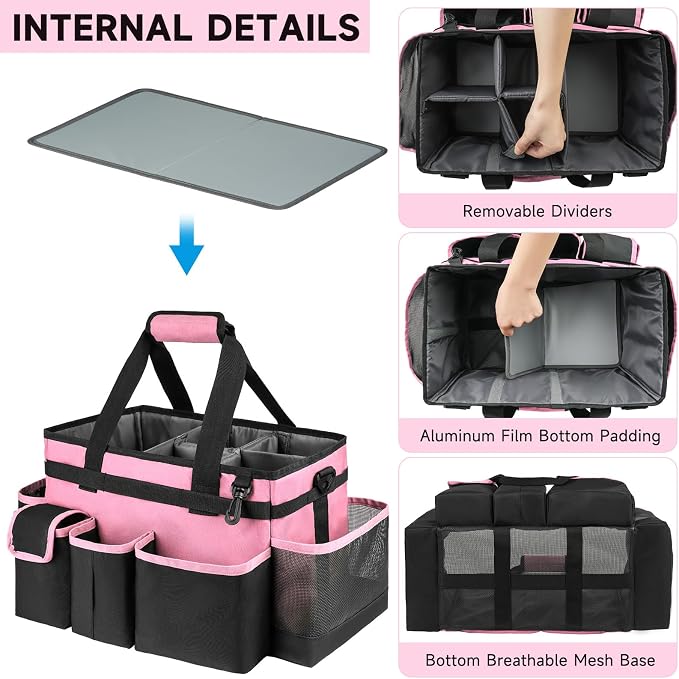 Cleaning Caddy,Large Cleaning Bags for Housekeepers,Cleaning Supplies Organizer with Handle,Pink - Image 2