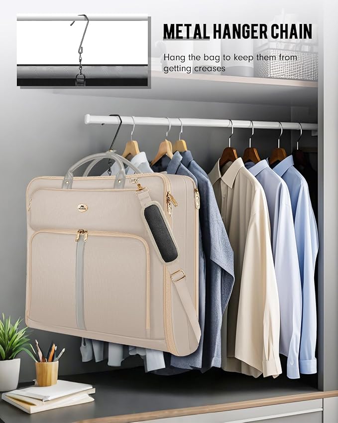 MATEIN Garment Bags for Travel for Women, Large Garment Bags for Hanging Clothes Up to 7 Suits, Business Convertible Travel Suit Carrier with Strap, Foldable Suitcase Luggage Fit 17.3" laptop, Beige - Image 4