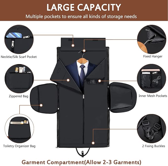 Garment Bag for Travel, Convertible Carry on Garment Duffel Bag for Men 3Pcs Weekender Bag 2 in 1 Hanging Suitcase Suit Bag - Image 3