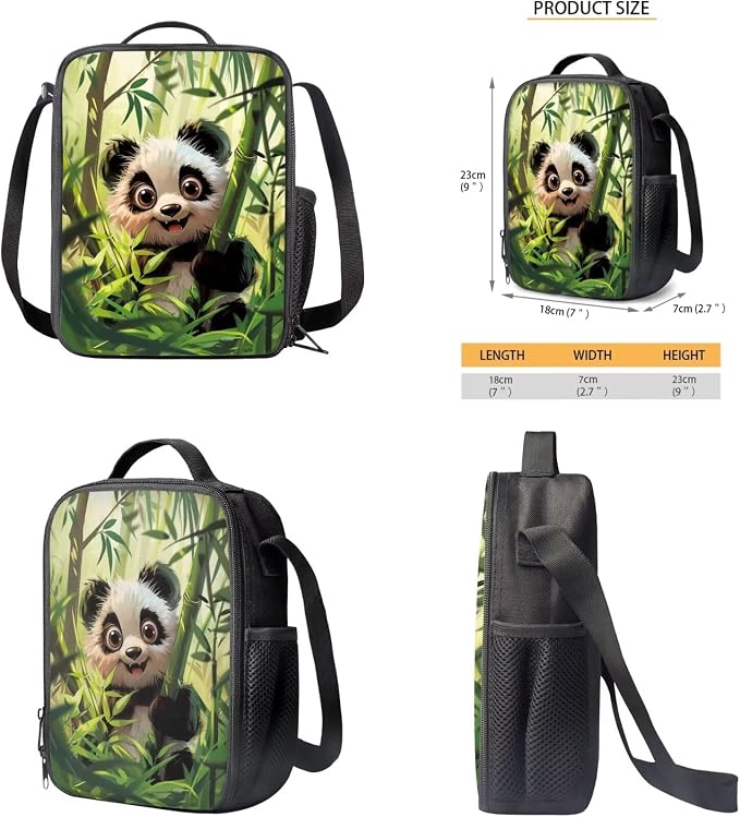 Panda Backpack for Girls Boys Backpack with Lunch Box Water Bottle Pouch and Kawaii Pencil Case 4PCS Set Cute Bookbag with Compartments for School 17 inch Large Sturdy School Bag for Kids - Image 5