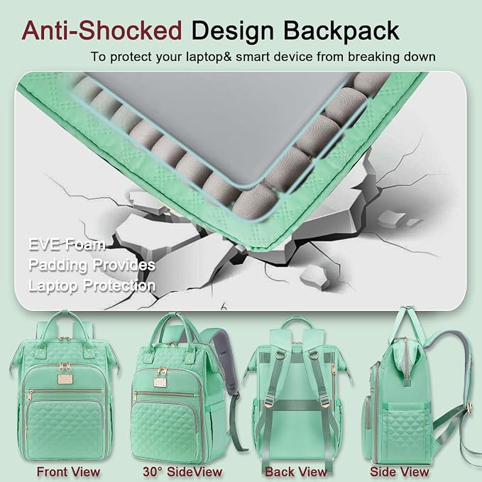 Weitars Lunch Backpack For Women,15.6 Inch Laptop Backpacks For Womens Back pack, Travel Backpacks,Work Backpack For Women (LightGreen) - Image 8