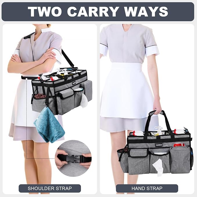 Large Cleaning Caddy Bag with Rigid Support Board, Cleaning Organizer Tote with Detachable Divider, Adjustable Shoulder Strap & Waist Belt, Cleaning Supply Carrier for Cleaners & Housekeepers - Image 5