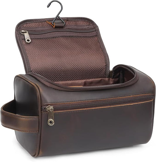 TIDING Mens Leather Hanging Toiletry Bag Travel Shaving Kit Portable Makeup Cosmetic Organizer Wash Case by TIDING