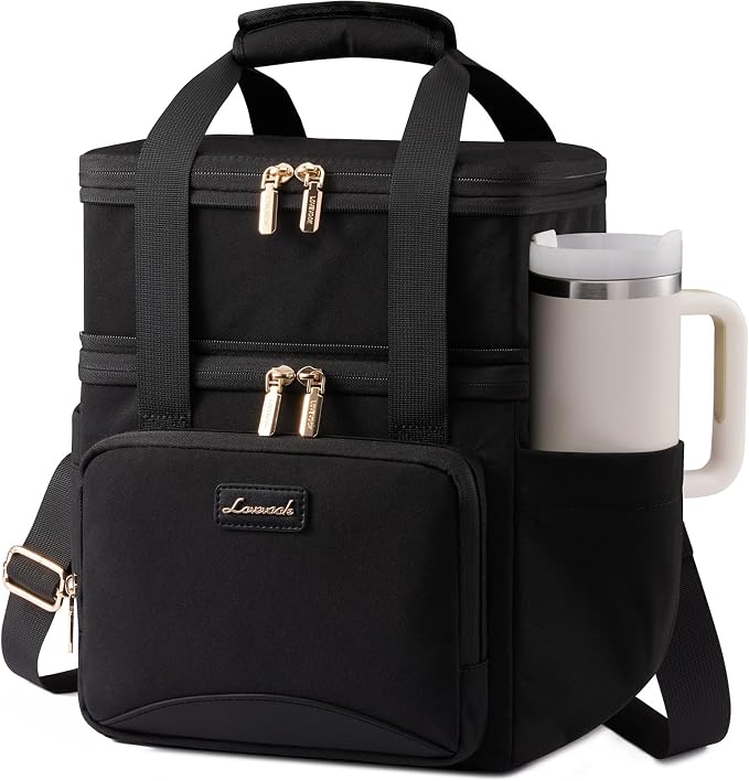 LOVEVOOK Insulated Lunch Bag For Women,Large Double Deck Adult Lunch Box,Teacher Lunch Tote Bag With Cup Holder,Leakproof Cooler Bag With Adjustable Shoulder Strap For Work Picnic Beach,Larger 15L by LOVEVOOK