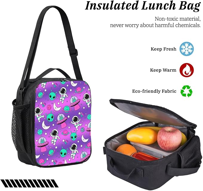 Alien Space Kid Backpack Set with Lunch Bag & Pencil Case Large Capacity School Bag 17 Inch Bookbag for Boy Girl - Image 5