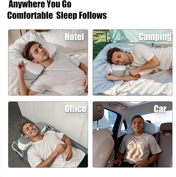 Bespilow Camping Travel Pillow for Sleeping - Memory Foam Cervical Neck Support Pillow for Neck Pain Relief, Inflatable Alternative, Compressible Cooling Orthopedic Pillow for Backpacking, Airplane - Image 6
