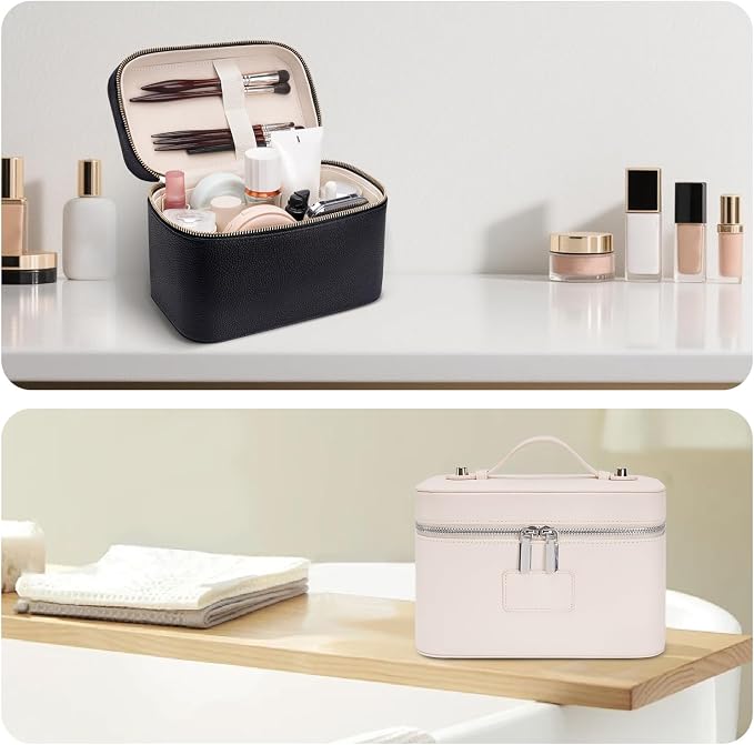 Makeup Case for Women, Leather Makeup Bag Cosmetic Case with Removable Divider, Large Capacity Waterproof Portable Travel Toiletry Make up Organizer Case - Image 6