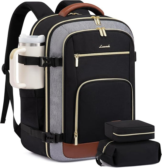 LOVEVOOK Travel Backpack For Women Flight Approved, 50L Carry on Backpack for Airplanes, Personal Item Travel Bag for Airplanes Fits 18 Inch Laptop, Business Weekender Overnight Daypack with 3 Cubes by LOVEVOOK