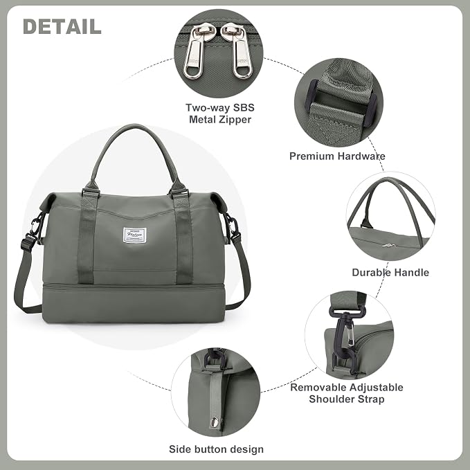 Weekender Bags for Women, Travel Duffel Bags with Shoe Compartment,Personal Item Travel Bag for Airlines, Carry on Overnight Tote Bag for Women，Olive Green - Image 6