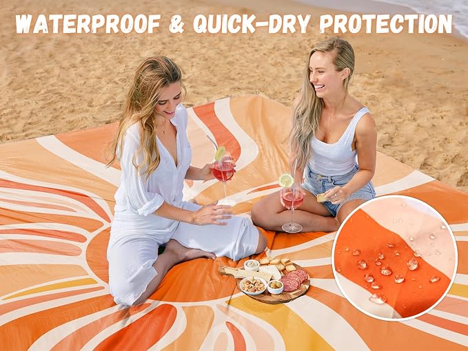 AlphaBeing Beach Blanket Waterproof Sandproof, Extra Large Beach Mat for 1–8 Adults, Oversized Picnic Blanket with 4 Stakes & Storage Bag, Essential Beach Gear for Travel - Image 3