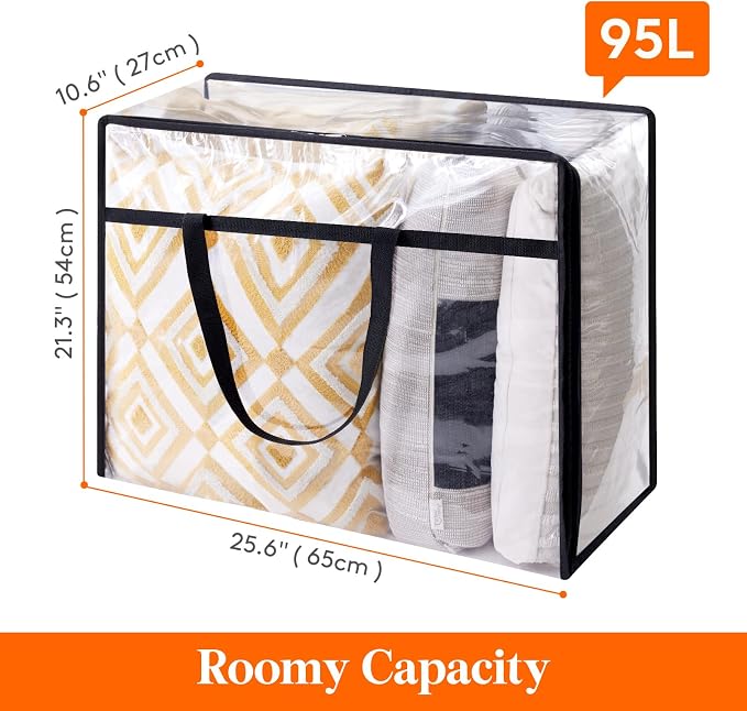 Lifewit 2 Pack Clear Clothes Storage Bags, 95L Plastic Blanket Storage Bag, Vinyl Foldable Moving Bags with Zipper, Closet Organizers and Storage Containers for Bedding, Duvet, Comforter - Image 4