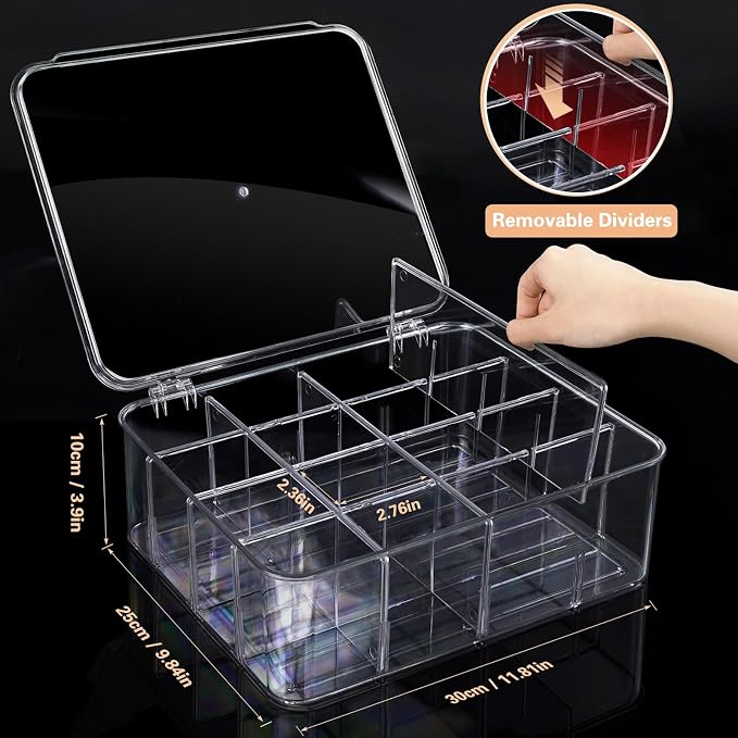 2pcs Sock Underwear Organizer, Sunoyar 16 Compartment Adjustable Dividers Tie Bras Socks Underwear Drawer Organizers for Closet, Clear Plastic Storage Containers Box with Lids for Ties Bra Scarf Socks - Image 3