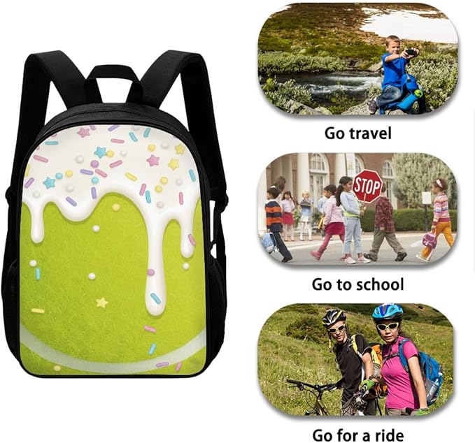 Tennis Drip Sprinkle Ice Cream Print Durable Schoolbag Set for Boys, Large Lightweight Backpack Set with Reusable Lunch Bag Pen Bag for Teenager Girls School Bookbag Set, Green - Image 3